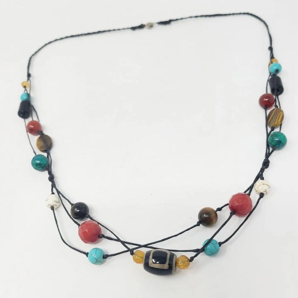Semi Precious Stone Illusion Tigers Eye Howlite Eilat Onyx Necklace Carnelian